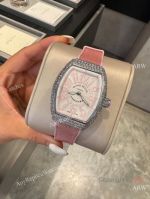 High Quality Replica Franck Muller V32 Pink Rubber Strap White Face Dial Diamond-Inlaid Silver Bezel Watch 42*32mm